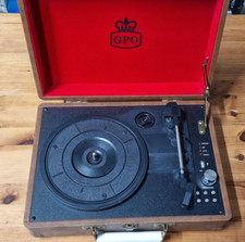 GPO Attache Case Brown, red interior Portable Record Player Built In Speakers