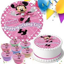 MINNIE MOUSE PERSONALISED BIRTHDAY ICING CAKE TOPPER & CUPCAKE TOPPERS D-721