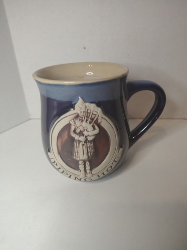 Piping hot blue stoneware mug - hot,