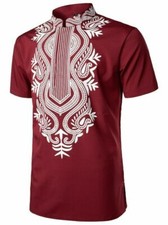 Men African Traditional Printed Dashiki Luxury Hidden Button Short Sleeve Shirt