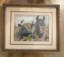 Watercolour cow horse country - watercolour,