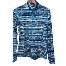 Nike Pro Dri-Fit Womens Half Zip Long Sleeve Running Top Digital Print Blue. Lg