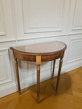 An Antique Style Mahogany Leather Topped Demi Lune Hall Table ~Delivery Availabl