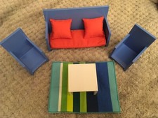 IKEA LIVING ROOM DOLLS HOUSE FURNITURE WITH SOFA, CHAIRS, COFFEE TABLE & RUG