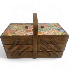 Wooden 3 Tier Cantilever  Sewing box 8"x16" Missing Screw Has Been Decorated 