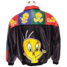 VINTAGE LOONEY TUNES TWEETY LEATHER JACKET 1999 SIZE 3XL