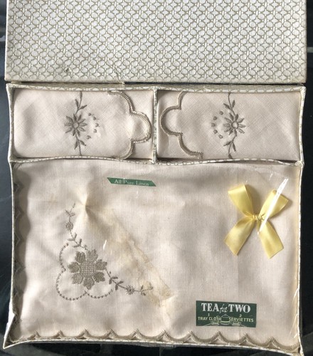 Vintage beige pure linen tray - vintage,