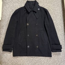 Original Montgomery Mans Pea Coat  XL Black Wool Blend Double Breasted Uk Made