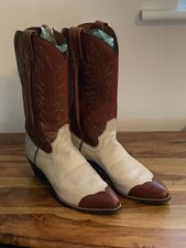 Beautiful Pair Of Vintage Spanish Leather Cowboy Boots Tan/Cream.  Size 41 / 7