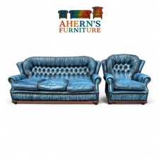 *Antique Blue Leather Chesterfield sofa 3 Seater FREE DELIVERY 🚚