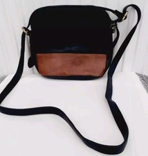 Gigi Leather Crossbody Bag.Dark navy/Black.Tan.Adjustable strap.7" x 8" x 3.5"