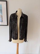 JOSEPH RIBKOFF Brown Snake Animal Print Embellished Sequin Zip Up Jacket UK 14