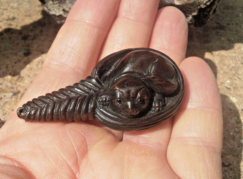 Hand carved wood netsuke - carved,