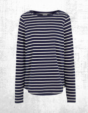 Women’s Fat Face Breton Top Cotton Long Sleeve Navy Wht Stripe Crew Neck Size 8