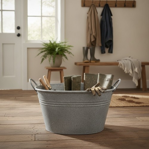 Vintage galvanised metal pan - metal,