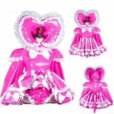 Sissy maid Girl lockable Pink PVC dress cosplay costumes Tailor-made