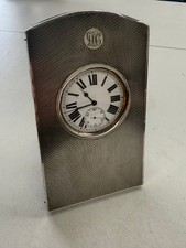 ANTIQUE HALLMARKED SILVER MOUNTED DESK CLOCK / LARGE POCKET WATCH - WORKING