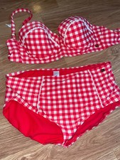 TU x Gok Wan Womens UK Size 12 32C/D Red/White Checked Two Piece Bikini (EX)