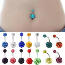 Navel Belly Button Ring Crystal Flower Dangle Bar Barbell Body Piercing Jewelry♡