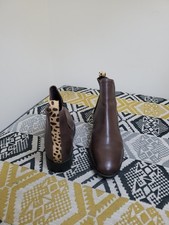 ☆ EUC Womens Brown Joules Leather Animal Print Chelsea Boots Size 7 EU 40 ☆