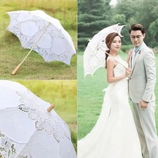 Hollowed Wedding Lace Umbrella WoodenHandle Parasol Umbrella Bride Prop Umbrella