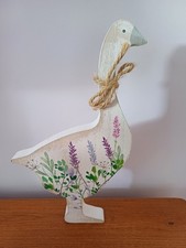 Wooden Hand Painted Free Standing Goose Ornament / Lavender / Floral NEW