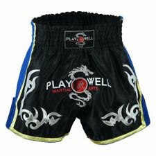 New Playwell Competition Muay Thai Mesh Fight Shorts Black Trunks MMA Pants