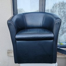 Pair of Black Tub-Chairs Genuine Leather