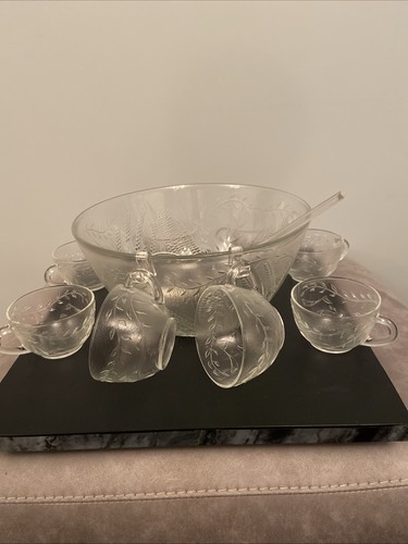 Vintage glass punch bowl with - bowl,