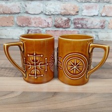 Vintage Portmeirion Brown Amber Totem Pair of Mugs