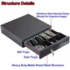 Pos Cash Drawer Register Heavy Duty Removable Cash Tray Till Draw 5Bills 5 Coins