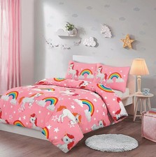 Unicorn Duvet Cover & Pillowcase Set Magic Fairy Princess Girls Kids Bed Bedding