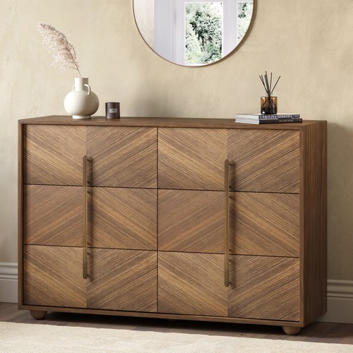 Wide walnut mid century chest - walnut,