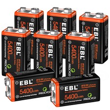 EBL 9V Batteries 1-8 Packs 9-Volt 6F22 Lithium Ion Rechargeable Battery
