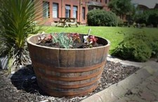 HOGSHEAD very LARGE Half Whiskey Barrel Oak Planter Wooden Flower Garden Pot Tub