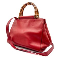 GUCCI Bamboo Red Leather Nimfair 2Way Shoulder Hand Bag 453767 Authentic