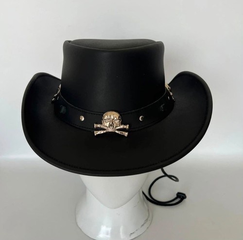 Handmade black leather skull - black,