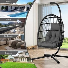 Rattan Egg Chair Foldable Hanging Swing Chair Hammock for Bedroom Patio Garden