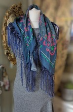 Square Silk Tassel Alexander McQueen Scarf - Navy/Fluorescent Pink/Green