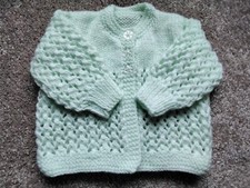 Hand Knitted Baby 's Mint Matinee Coat / Jacket Newborn Girl Boy Unisex Handmade