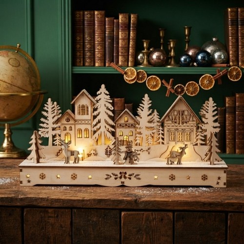 Wooden christmas village scene - wooden,