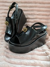 Kurt Geiger Black Leather Platform Strappy Shoes With Eagle Size 7M