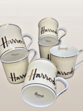 Harrods Coffee Mug Cream Gold Set of 6 Fine Bone China Tea Coffee Ideal Gift