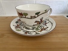 Crown Staffordshire Hunting Scene Footed Large Breakfast Cup And Saucer