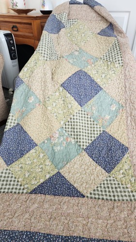 Blue green floral patchwork - blue, &