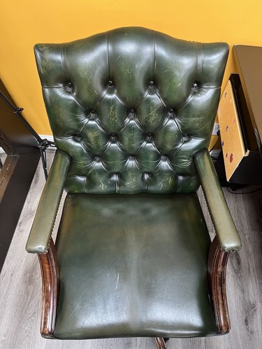 Pair vintage green leather - pair,
