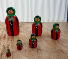 Wooden Polish Nesting Dolls Matryoshka 5 Piece Set Hand Painted Vintage Bright