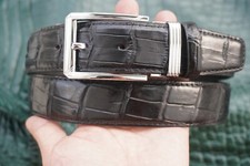 W 1.3" - Black Real CROC Belly LEATHER Skin Men's Belt #D40