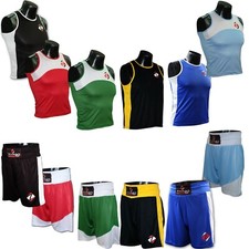 ZAHBRO Mens Boxing Shorts & Vest Set Training Satin Sparring Kickboxing Top MMA