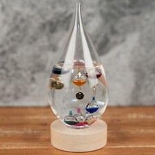 Widdop Beautiful Glass Tear Drop Design Galileo Thermometer on Small Wood Stand